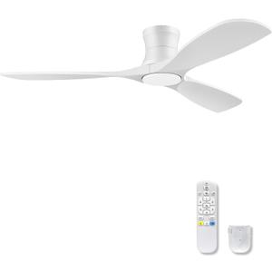 52" White Wood Flush Mount Ceiling Fans with Lights and Remote,Quiet DC Motor,Dimmable,Reversible,Ultra Low Profile Ceiling Fan for Master Bedroom Living Room Patio,Modern Indoor/Outdoor Use, Remote Control