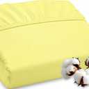 ROYALE LINENS 300 Thread Count 100% Long Staple Combed Cotton Fitted Sheet Queen - Super Soft Deep Pocket Bottom Sheet - Fitted Sheets Only - Elastic Sheets (Queen, Yellow)