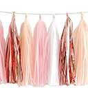 ZOOYOO Pink Shiny Tassel Garland Tissue Paper Tassel Banner,Table Decor,DIY Kits for Tassels Party Decoration,Pack of 6(Rose Gold, Peach, Light Pink, White)