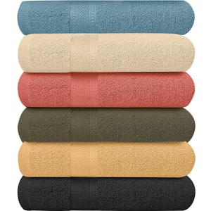 Pack of 6 Bath Towels Set 27 x 54 Inches, 100% Cotton, Larger & Lighter Weight, Quicker to Dry, Super Soft and Absorbent, Perfect for Bathroom (Multicolor, Pack of 6 (27''x54''))