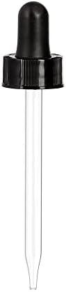 JUVITUS Black Straight Tip Glass Dropper Closure Top for Boston Round Bottles 10 Pack (2 oz / 60 ml (20-400 Neck Size))
