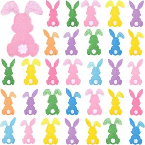 Tigeen 48 Pcs Easter Bunny Iron on Patches Easter Chenille Embroidered Patches for Hats Clothes Cute Sew on Applique DIY Crafts Festive Gifts for Backpack Pants Accessory
