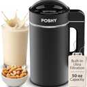 Poshy Nut Milk Maker 50 oz (1.5 L)  Ultra Filtration (No Mesh Bags), Self-Clean, Quiet Motor, Texture Control  Almond/Oat/Soy  Stainless Steel, 120V