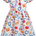 IMEKIS Toddler Kids Girls Back to School Dress Smocked Dress Pencil Print Kindergarten First Day of School Outfit 5-6Y