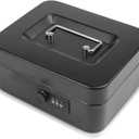 Small Cash Box with Combination Lock and Removable Cash Tray, Metal Money Box for Cash Safe, Durable Double Layer Code Petty Money Organizer for Security, 7.87"x 6.30"x 3.54", Black