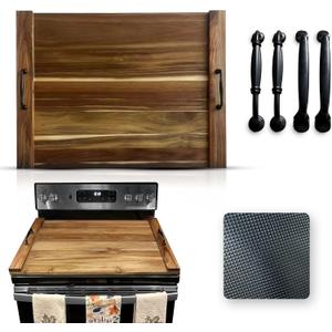 ILALO HEARTH & HOME - Premium Acacia Wood Noodle Board Stove Cover - 29"x21" Multifunctional Stovetop Cover with 2 Sets of Handles & Non-Slip Pads - Ideal for Gas & Electric Stoves