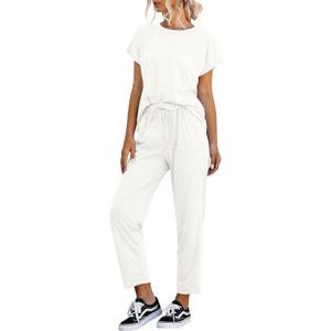 Eurivicy Women's 2 Piece Outfits Sets Casual Short Sleeve Crewneck T-Shirts and Pocketed Jogger Pants Summer Tracksuit Set (Medium)