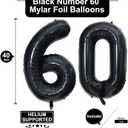 40 Inch Black 60 Number Balloons Giant Jumbo Huge 60 Foil Mylar Helium Number Digital Balloons Black Birthday Mylar Digital Balloons 60 Birthday Party 60th Anniversary Events Party Decorations