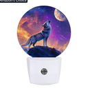 Wolf Night Light Full Moon Night Lights LED Lamp Round Plug into Wall Nightlight with Dusk to Dawn Sensor Home Hallway Stairway Kitchen Decor