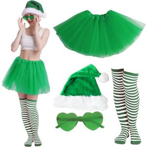 Women Christmas Red and Green Tutu Skirt with Sock Set, Adult Christmas Tutu Custome Accessories for Xmas Party (Large)