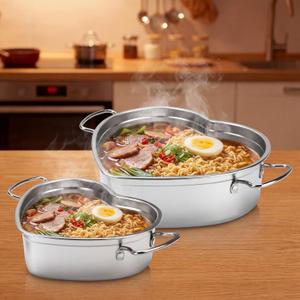 2 Pcs Heart Shaped Pot 304 Stainless Steel Cooking Pot with Handles Heart Ramen Cooker Soup Stockpot Serving Container Fast Noodle Cooker Kitchen Cookware for Valentine Ramen Soup Pasta