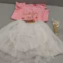 LYSMuch Girls Birthday Outfit Birthday Girls Shirt Princess Tutu Tulle Skirt Headband (5-6 Years, Pink)