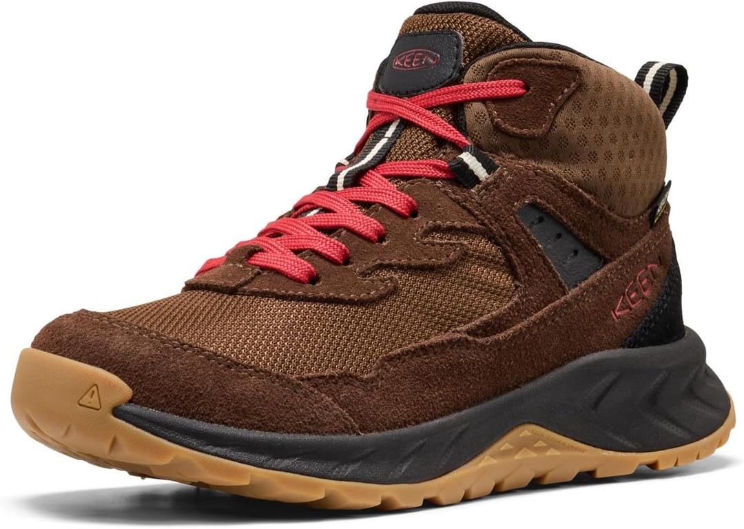 KEEN unisex-child Hightrail Mid Height Durable Lightweight Breathable Waterproof (6 Big Kid, Dark Earth/Garnet)