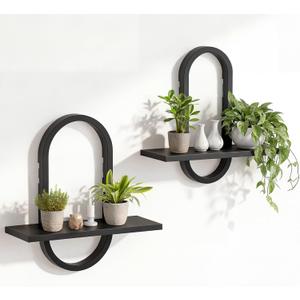 KALYLOC Floating Shelves for Wall, Hanging Shelves Wall Shelf for Plants, Decorative Wall Mounted Shelves for Living Room Bedroom Bathroom Home Office Kitchen, Black Wood Set of 2