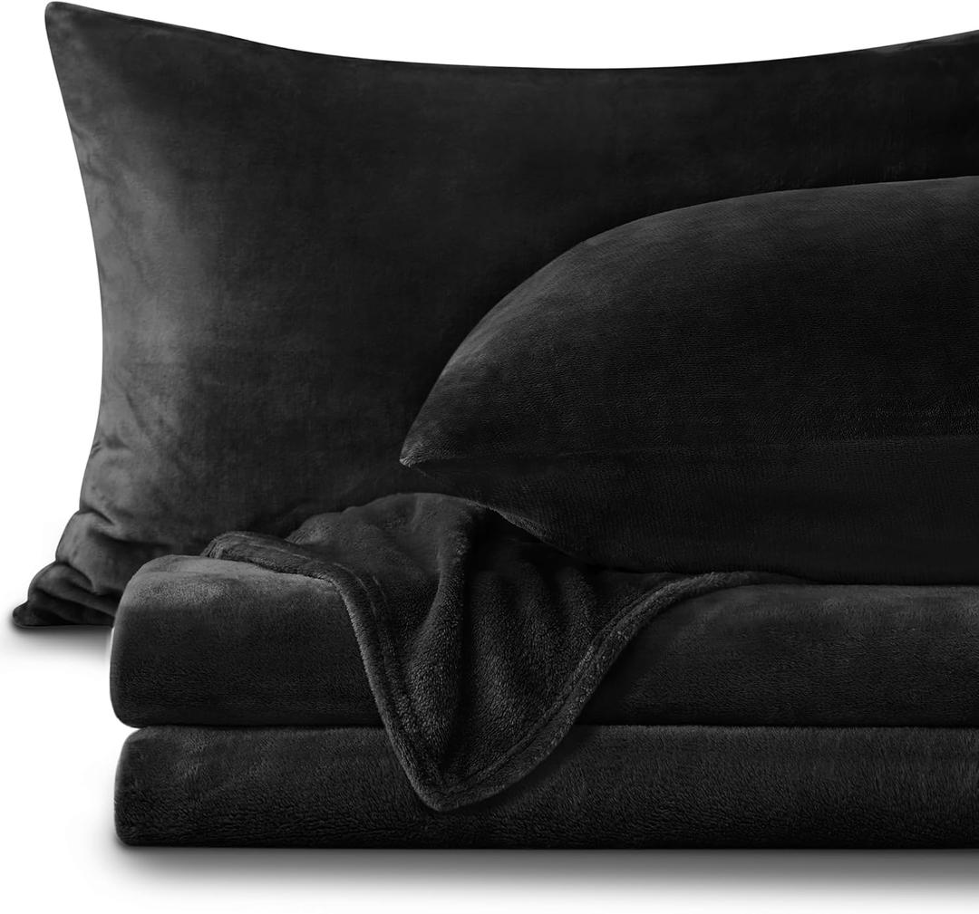BEDELITE Flannel Sheets Full Size Black - Super Soft Fleece Sheets Set Fluffy Extra Plush, 4 Piece(Include Fitted Sheet, Flat Sheet, 2 Pillowcases)