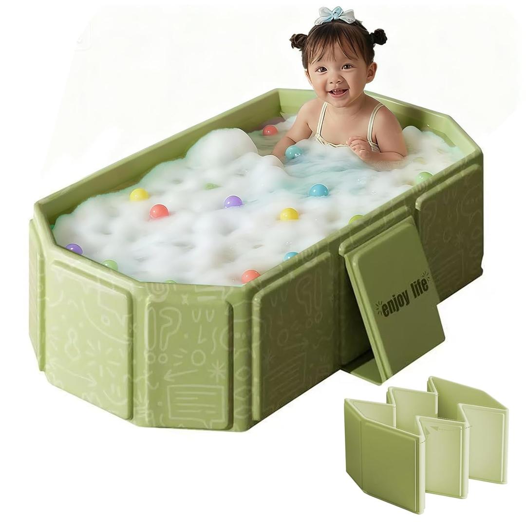 Toddler Bath Tub for Shower, Portable Baby Bathtub, Foldable Kids Bathtub  Portable, Travel & Shower Ready, Easy to Clean, Sturdy & Thick, Fits Ages 1-3, Green