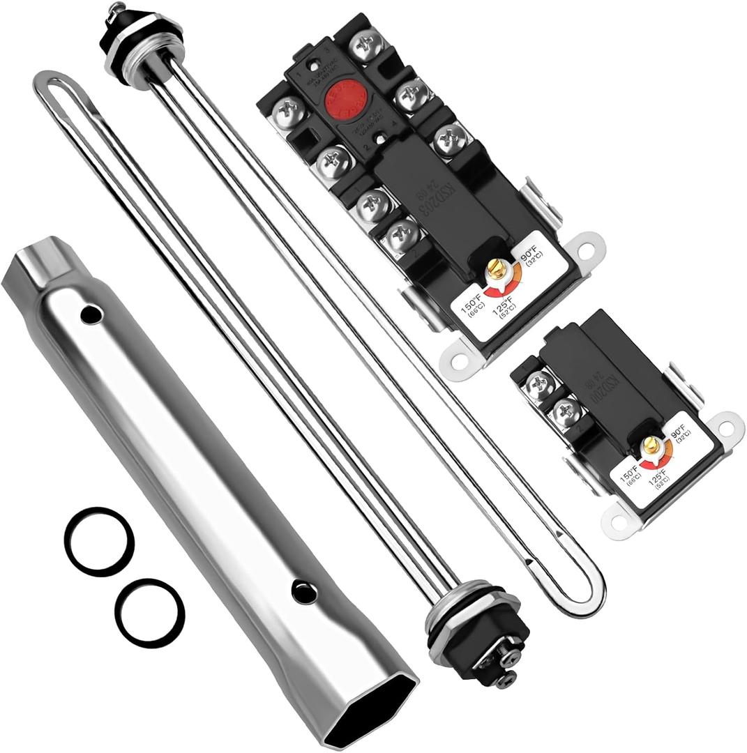 Upgrade EWH-03 Electric Water Heater Tune-Up Kit by puxyblue Fit for A O Simith Ken-more Whhirl-pool with Upper & Lower Heater Thermostat, Heater Elements, Element Wrench, Water Heater Parts