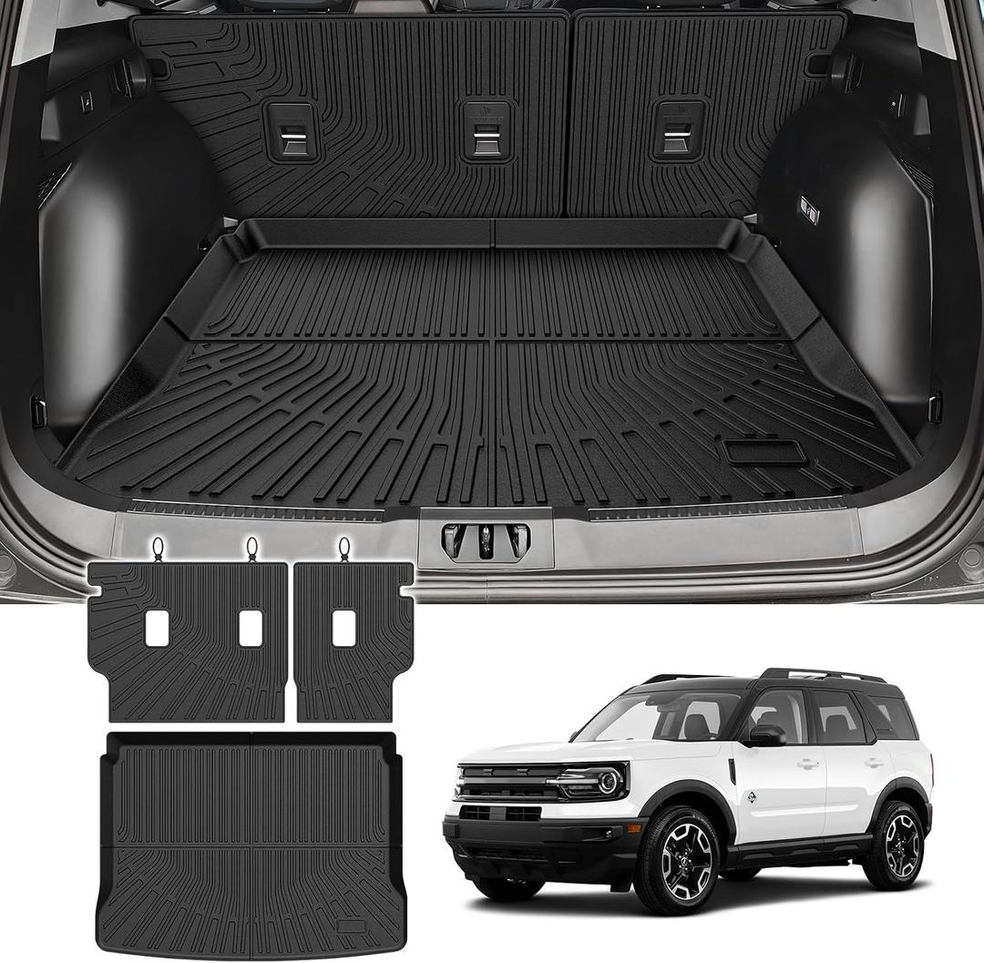 Bronco Cargo mat - Trunk Mat for Ford Bronco Sport 2021-2026(Only for Sport/w/Full Size Spare Tire), All Weather Trunk Mat & Backrest Mat for Bronco Accessories, Heavy Duty Rubber Mats