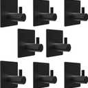 Matte Black Self Adhesive Towel Hooks for Bathroom Wall Door Mounted - SUS304 Stainless Steel Strong Strips Stick on 3/M Wall Hooks for Hanging Coat, Hat, Bag, Key, Jacket  8 Pack