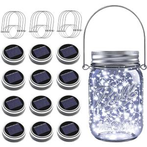 ZNYCYE Mason Jar Solar Lights for Outside, 12 Pack 30LED Fairy Lights Mason Jar Solar Lids Outdoor Waterproof String Lights with Hangers(NO Jars) for Patio Garden Yard Lawn Decoration - Cool White