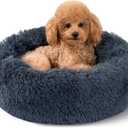 Dog Calming Beds for Small Dogs - Round Donut Washable Puppy Dog Bed, Anti-Slip Faux Fur Fluffy Donut Cuddle Anxiety Cat Pet Bed(20" Dark Grey)