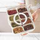Plastic Divided Serving Tray with Lid and Handle Snack Box Charcuterie Container Portable Snack Platters Organizer for Candy, Fruits, Snacks, Nuts, for Party, Entertaining (White 8 compartments)