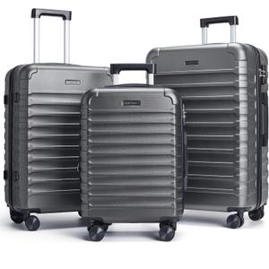 LIGHT FLIGHT Luggage Sets, 3 Piece Durable Suitcase Set with Spinner Wheels, 3 Pcs Hardside Lightweight luggage with TSA Lock, Large Checked Travel Suitcases, 20/24/28 Inch, Gray
