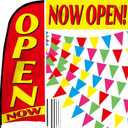 7.9 Ft Now Open Feather Flag for Business Advertising with Poles Kit Red Now Open Banner Colorful Pennant Banner Grand Opening Sign Swooper Flag for Outside Garden Yard Business Advertising