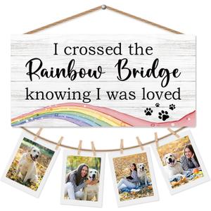 Cat Dog Memorial Gifts Picture Frame Photo Holder for Wall, Bereavement Sympathy Gifts for Loss of Dog Cat Pet, Pet Memorial Hanging Photo Display Wall Decor, 12x6