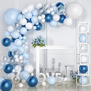 Blue and White Balloons, Blue White Balloon Garland Arch Kit, 102 pcs Pastel Blue White Balloons for Baby Shower Birthday Wedding Party Decorations