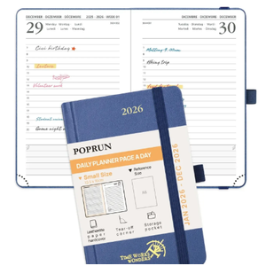 POPRUN 2026-2027 Pocket Planner (Size 4''x 6.25'') Weekly and Monthly Academic Calendar (JUL.26 - JUN.27) with Note Page and Monthly Tabs, Inner Pocket, Leather Soft Cover, 100 GSM 