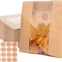 SUNPRO Paper Bread Bags 100 Packs Homemade Bread Storage Bags with Clear Window Large Size Sourdough Bread Bags with Seal Stickers Bakery Packaging Bags for Cookies, Candies and Treats