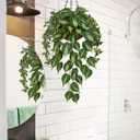 Fake Hanging Plant with Pot, Large Hanging Artificial Plants with Basket & Hanger Faux Greenery Plants Indoor Outdoor Decor Fake Pothos Plant in Pot for Wall Balcony Patio Office Bathroom Shelf