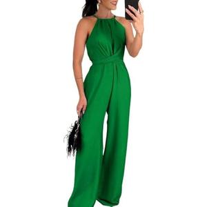 CHICME Women's Sexy Halter Jumpsuits Sleeveless Casual Ruched Rompers Wide Leg Jumpsuit M