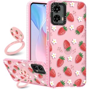 Boaretiu Cute Kawaii Case for Motorola Moto G 5G 2024 with Stand - Fashion Cool 360 Rotate Ring Holder Kickstand Design for Women Girls Boys Teens Girly Case for Moto G 5G, Strawberry