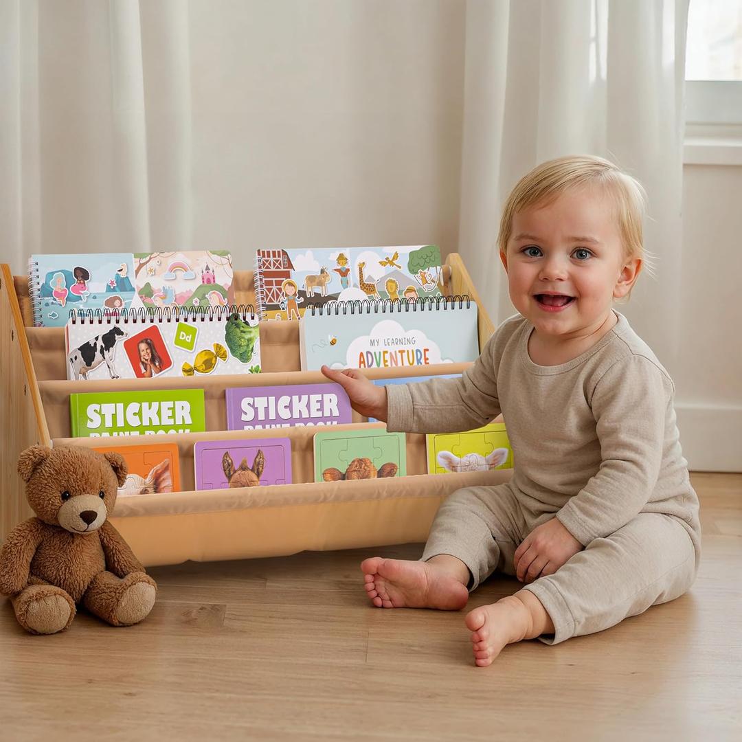 ZICOTO Decorative Wooden Bookshelf for Kids Rooms - Keeps Plenty of Books Neatly Organized & Within Reach for Toddlers - Easy Install Montessori Book Shelf for Baby's Bedroom or Playroom Decor (Clay)