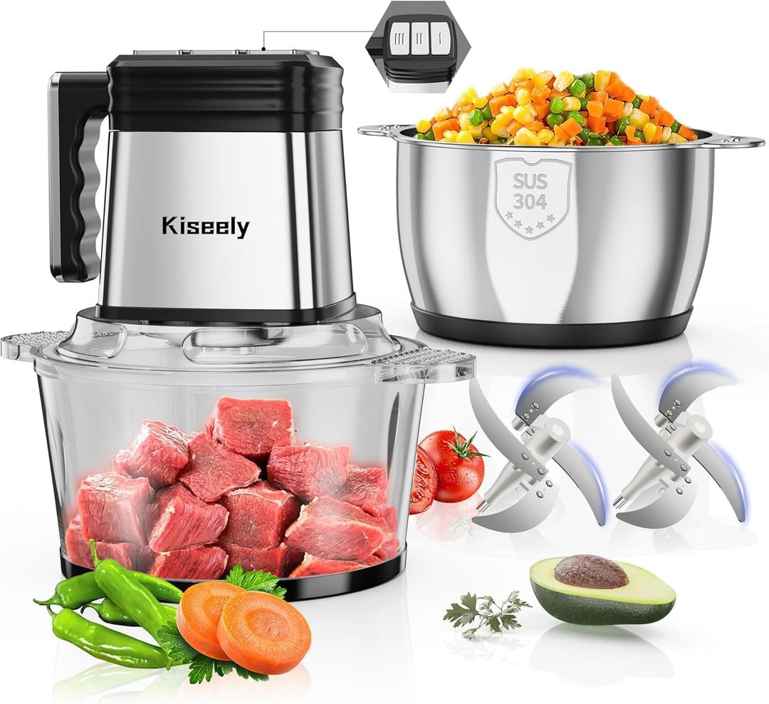 Food Processor, 3 Speeds Electric Food Chopper with 2 Bowls & 2 Sets of Bi-Level Blades, 400W Meat & Veggie Grinder for Meat, Vegetables, Fruits and Nuts (BF1)