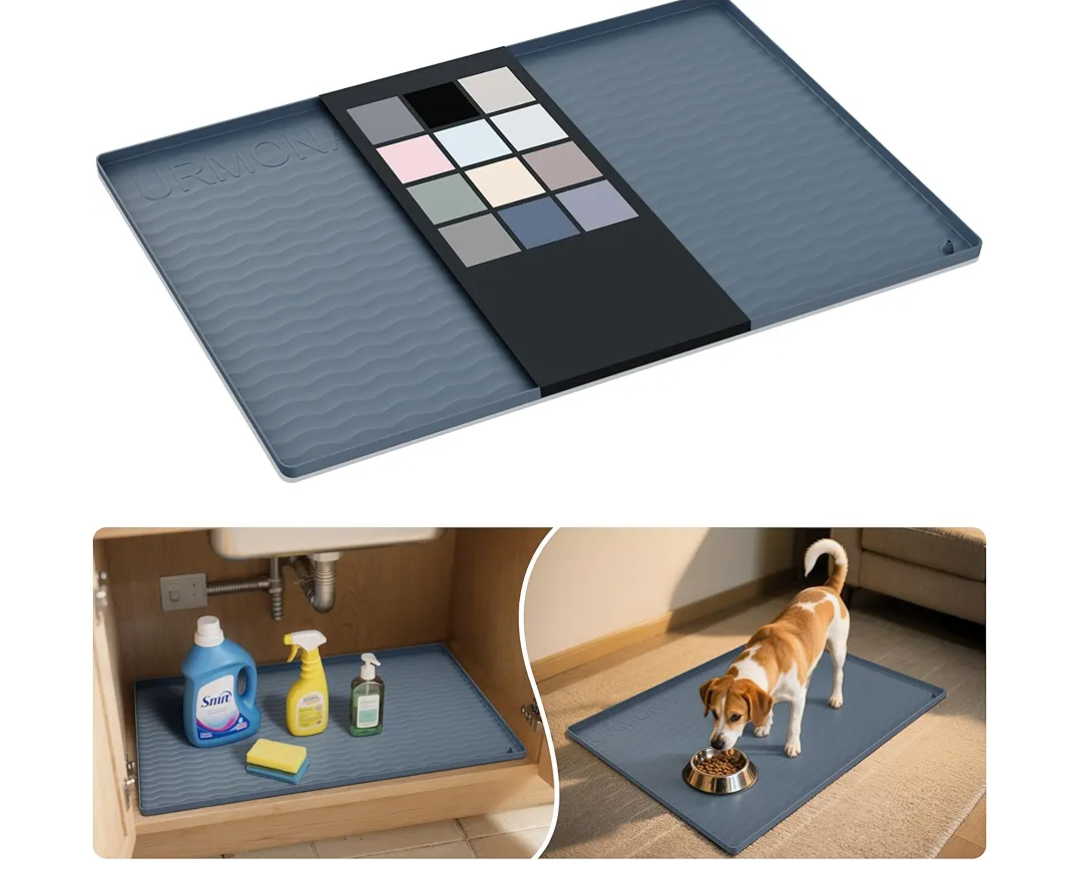URMONA Waterproof Silicone Under Sink Mat 31'' x 22'' Shelf Liner for Kitchen and Bathroom, Cabinet and Counter Protector, Storage and Organizers, Litter Mat, Pet Cat Puppy Essentials(Dark Grey)