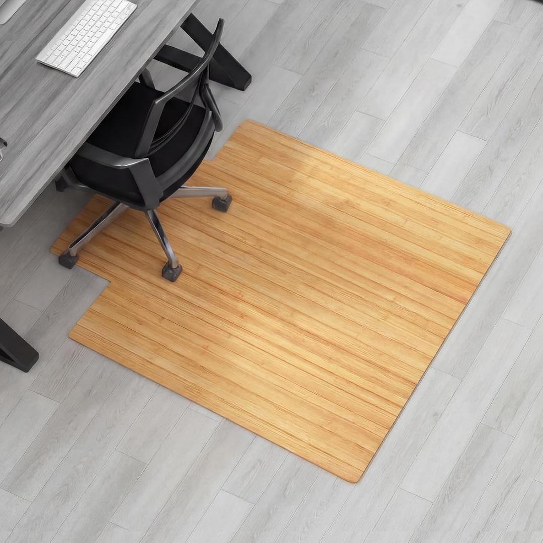 Leinuosen 36" x 48" Office Bamboo Chairmat for Carpet Floor Mat Highly Premium Quality Anti-Slip Office & Home Floor Protector Low Pile Carpet Chair Mat, 5mm Thick(with Lip, Wood)