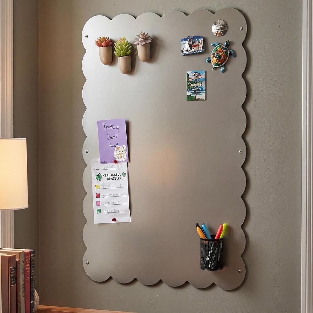 Lincia Magnetic Board for Wall 24 x 36 Inch Large Scalloped Frameless Steel Magnet Bulletin Board Metal Panel for Display Travel Souvenir Dry Erase Memo Home Office with Screw Mount Hardware