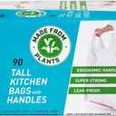 Hippo Sak - Plant Based Tall Kitchen Garbage Bags with Ergonomic Handles - 13 Gallon Trash Bags - Recyclable & Eco Friendly - Super Strong and Leak Proof Tall Kitchen Trash Bags (90 Count)