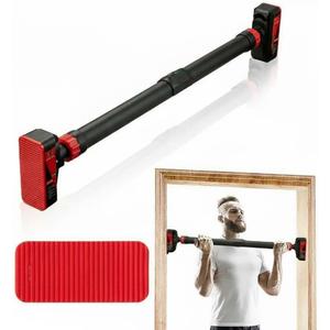 Pull Up Bar for Doorway - Adjustable No Screws Chin Up Bar for Home Gym, 440 LBS Max Load, with Level Meter & Anti-Slip Design for Strength Training,Red