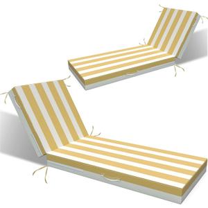 L'AGRATY Outdoor Lounge Chaise Cushion: 72x21x3 Inch Waterproof Lounge Chair Cushion for Outdoor Furniture with Fade Resistant Removable Cover - Patio Cushions for Pool Lawn Deck(Khaki White 2Pcs)