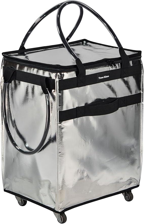 Reusable Grocery Bag On Wheels Large Capacity Shopping Trolley Foldable Rolling Tote Bag with Heavy Duty Handle for Travel (Black)