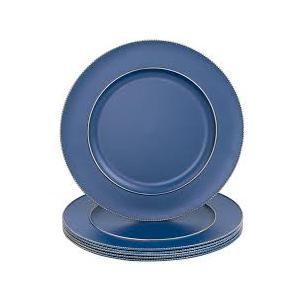 Blue Charger Plates, 13" Plastic Round Charger for Dinner Plates, Plate Chargers Set of 6, Beaded Table Chargers for Wedding, Table Setting