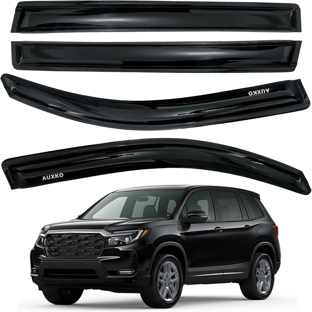 AUXKO Rain Guards for Honda Passport 2019-2025, Window Vent Visors Accessory - Tape-On Rain Guard Window Visor for Honda Passport, Easy Install Car Side Window Wind Deflectors & Visors Smoke Black
