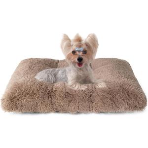 EHEYCIGA Fluffy Dog Crate Bed for Small Dogs, Plush Faux Fur Crate Pad, Calming Anti Anxiety Small Dog Bed, Washable Soft Warm Mat with Non-Slip Bottom, Camel (23.6 x 17.5)
