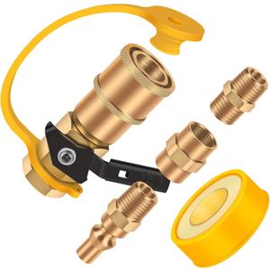 5PCS RV Propane Quick Connect Fittings with Teflon Tape, Includes 1/4" Female Shutoff Valve & Full Flow Plug, Male & Female NPT for RV, Trailer, BBQ