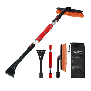 FOVAL 47.2" Extendable Snow Brush and Wider Ice Scraper (4.73" Width) with 360° Pivoting Brush Head, Snow Removal Tool Car Brush with Comfortable Foam Grip for Car Windshield, Trucks, SUVs