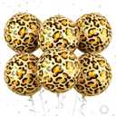 4 x Leopard & Cheetah Print Foil Balloons, 6Pcs Large Metallic Leopard print Round Balloons, 22 Inch Big Round Foil Balloon for Camo Animal Jungle Adventure Birthday Party Baby Shower Wedding Decorations